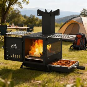 Portable Wood Burning Stove Mini Heater Burner With Pot Rack Oven Pan (Option: BLACK)
